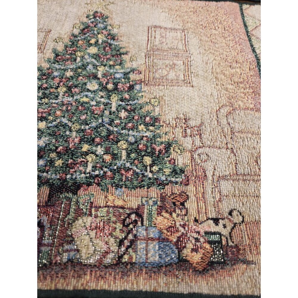 Vtg Christmas Tree Scene Woven Tapestry Placemat Presents Fireplace 11.5x18 - Picture 6 of 8